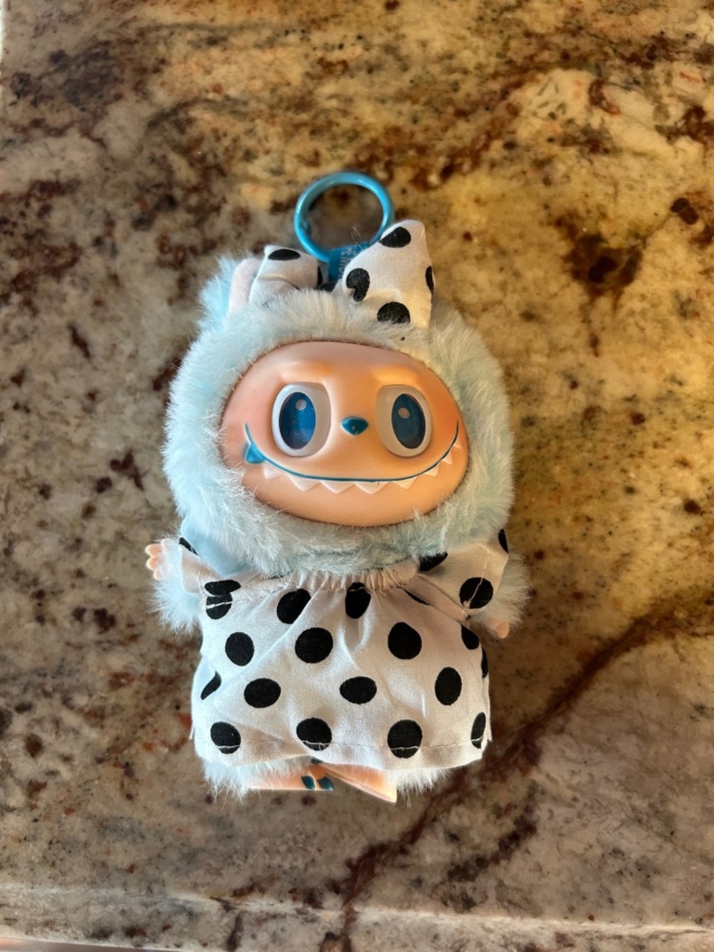 Plush Blue & White Polka Dot Monster Keychain Toy